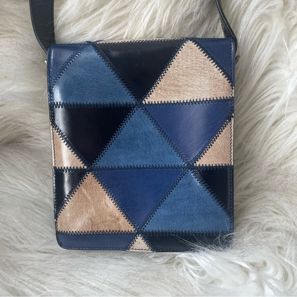 MIU MIU crossbody blue tan leather Y2K
